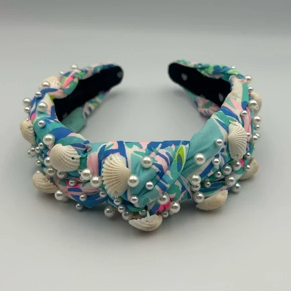 Lele Sadoughi X Lilly Pulitzer Cabana Cocktail Pearl Shell Knotted Headband - Picture 3 of 16